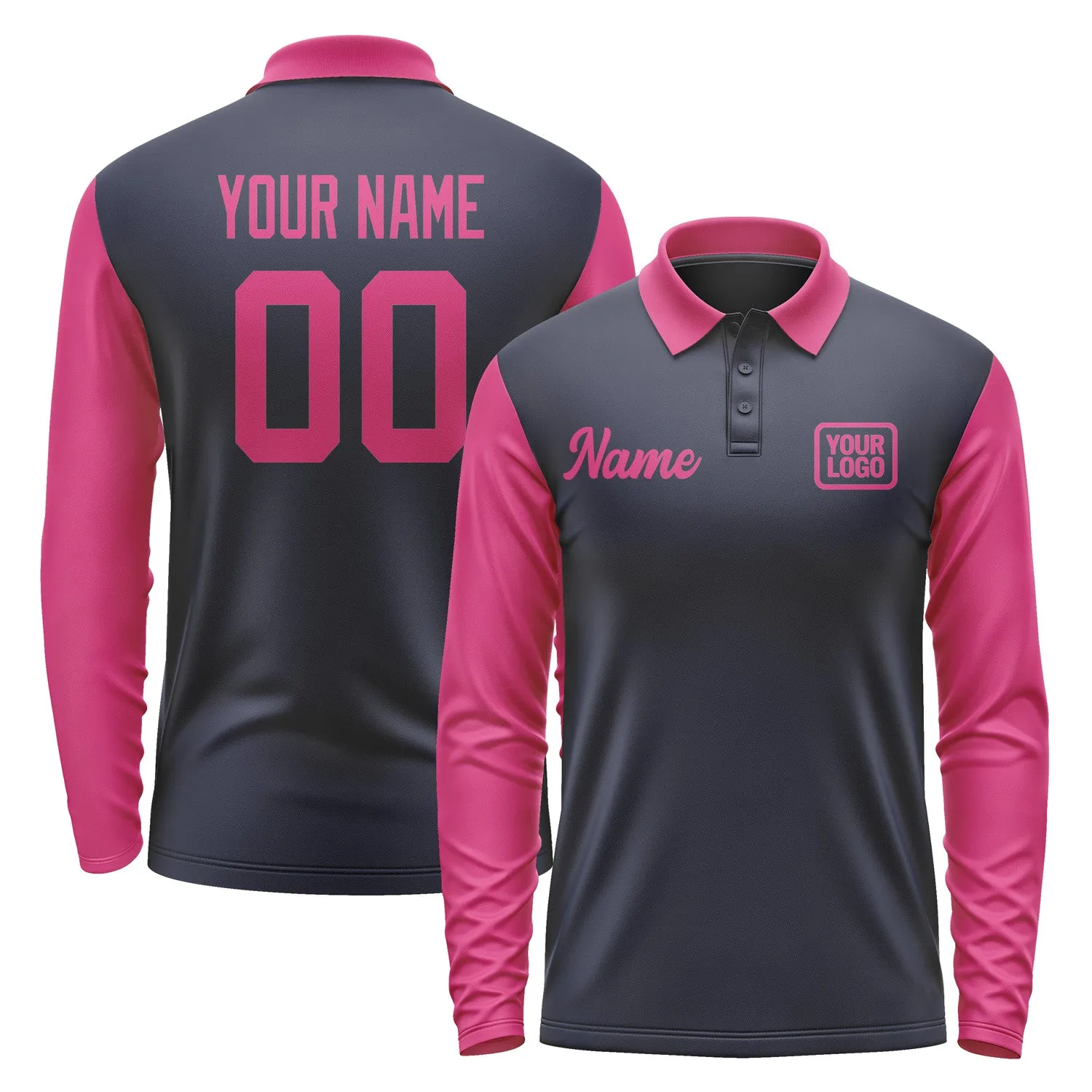 Custom Navy Pink Long Sleeve Polo Shirt sold by Tailorly