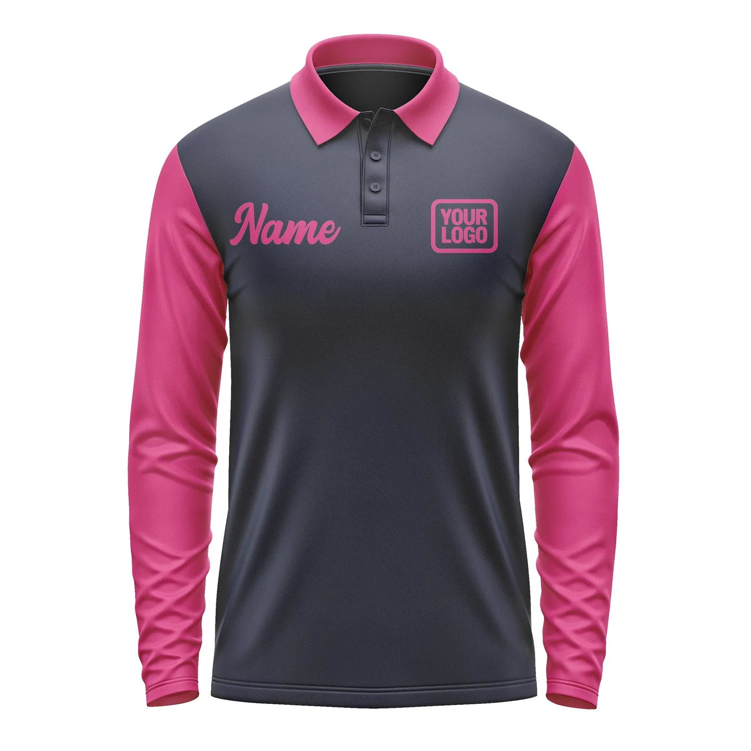 Custom Navy Pink Long Sleeve Polo Shirt sold by Tailorly product image thumbnail 2