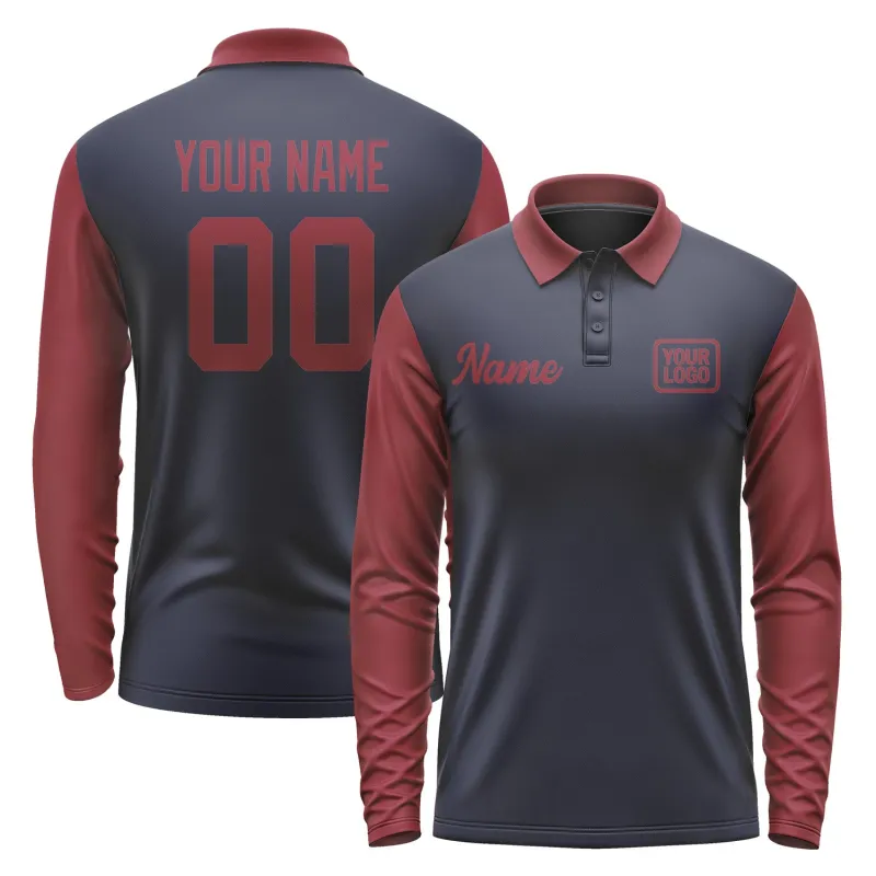 Custom Navy Crimson Red Long Sleeve Polo Shirt sold by Tailorly
