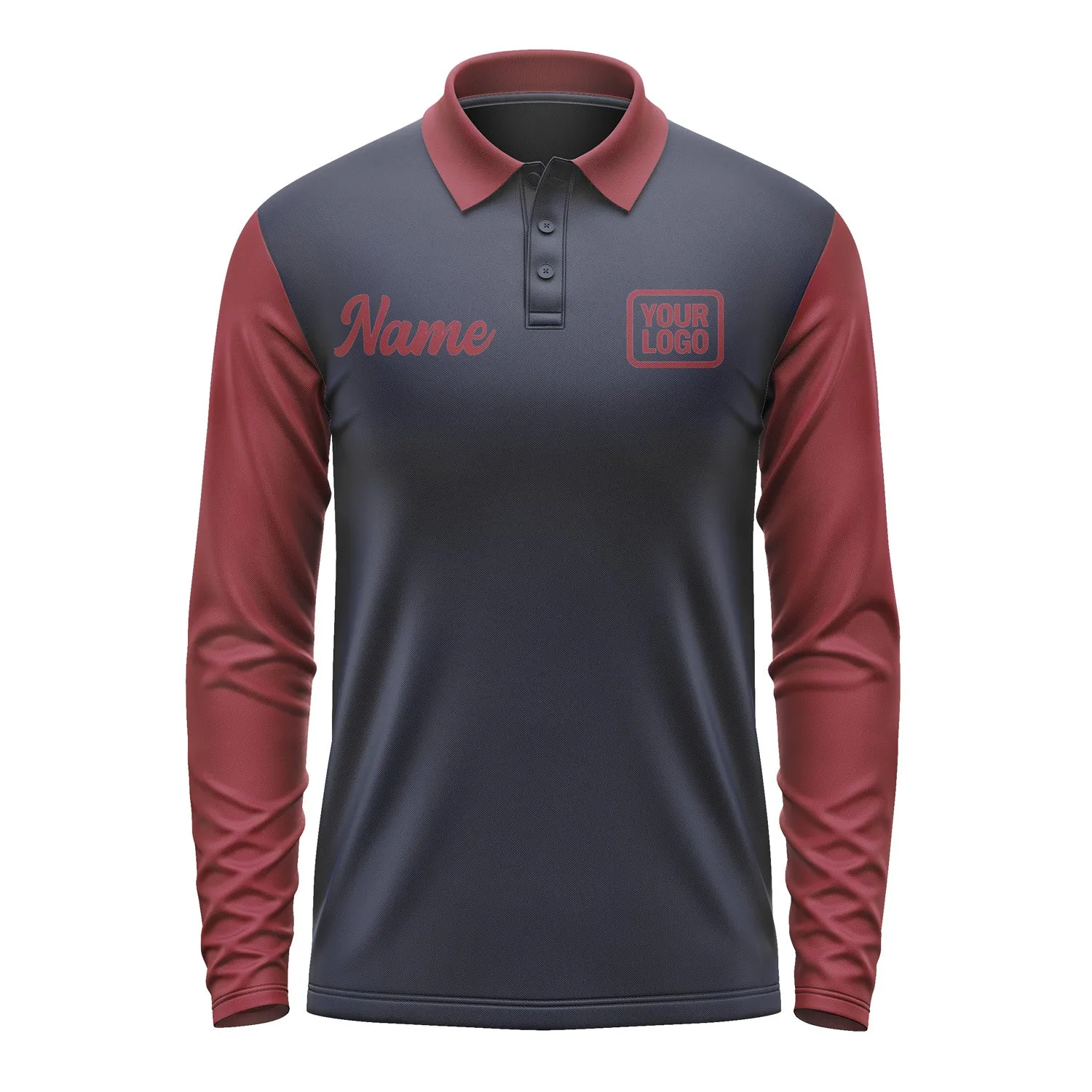 Custom Navy Crimson Red Long Sleeve Polo Shirt sold by Tailorly product image thumbnail 2