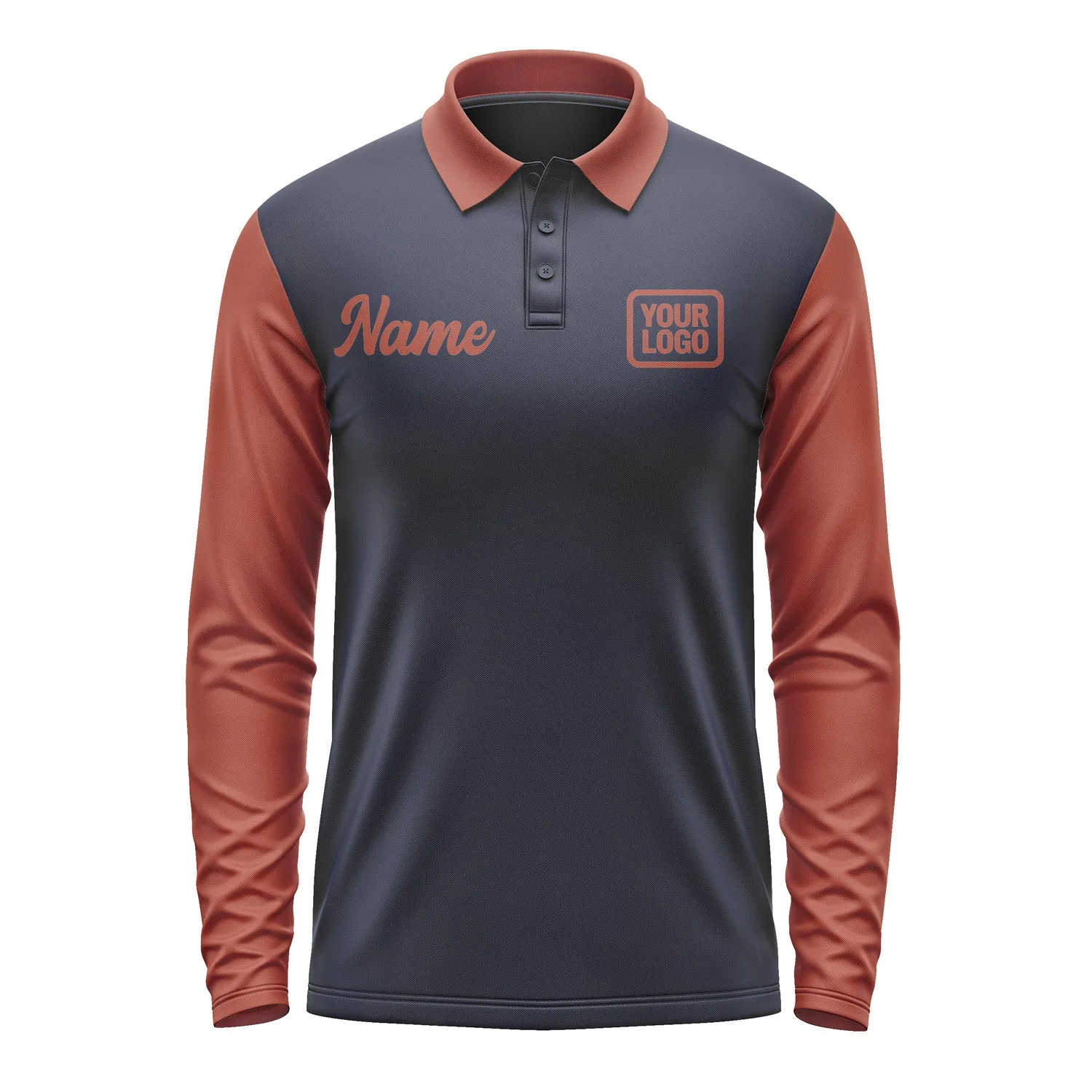 Custom Navy Coral Red Long Sleeve Polo Shirt sold by Tailorly product image thumbnail 2
