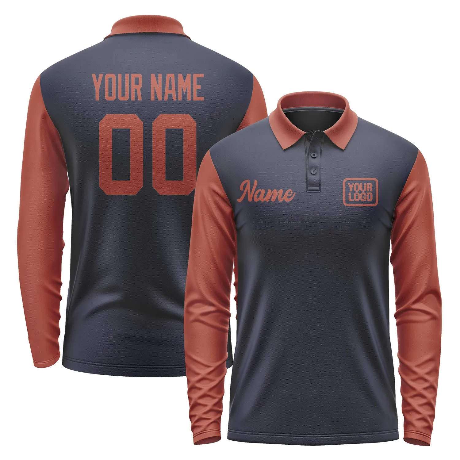 Custom Navy Coral Red Long Sleeve Polo Shirt sold by Tailorly