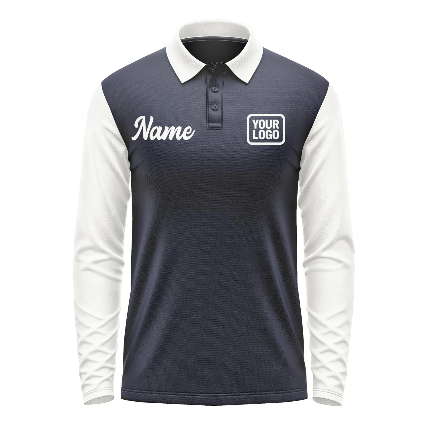 Custom Navy White Long Sleeve Polo Shirt sold by Tailorly product image thumbnail 2
