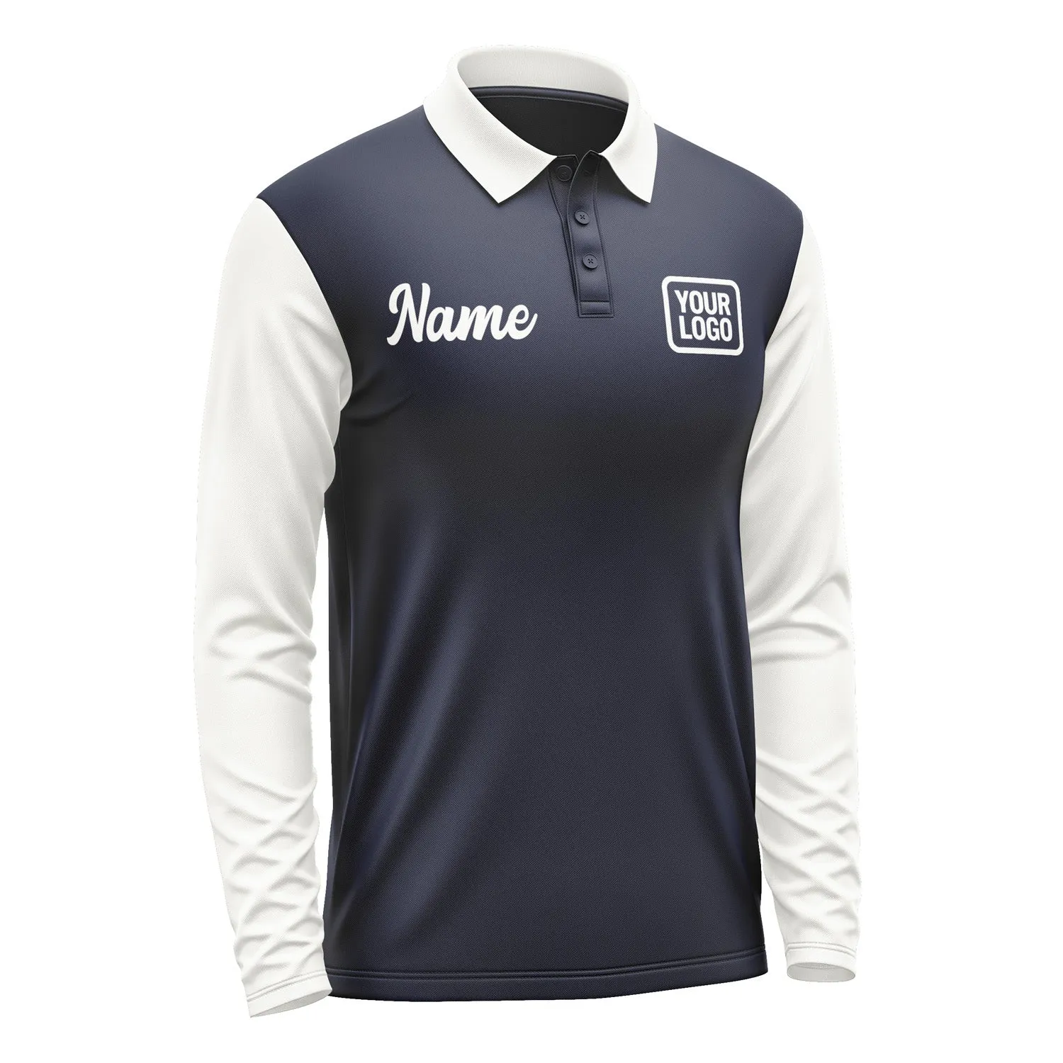 Custom Navy White Long Sleeve Polo Shirt sold by Tailorly product image thumbnail 4