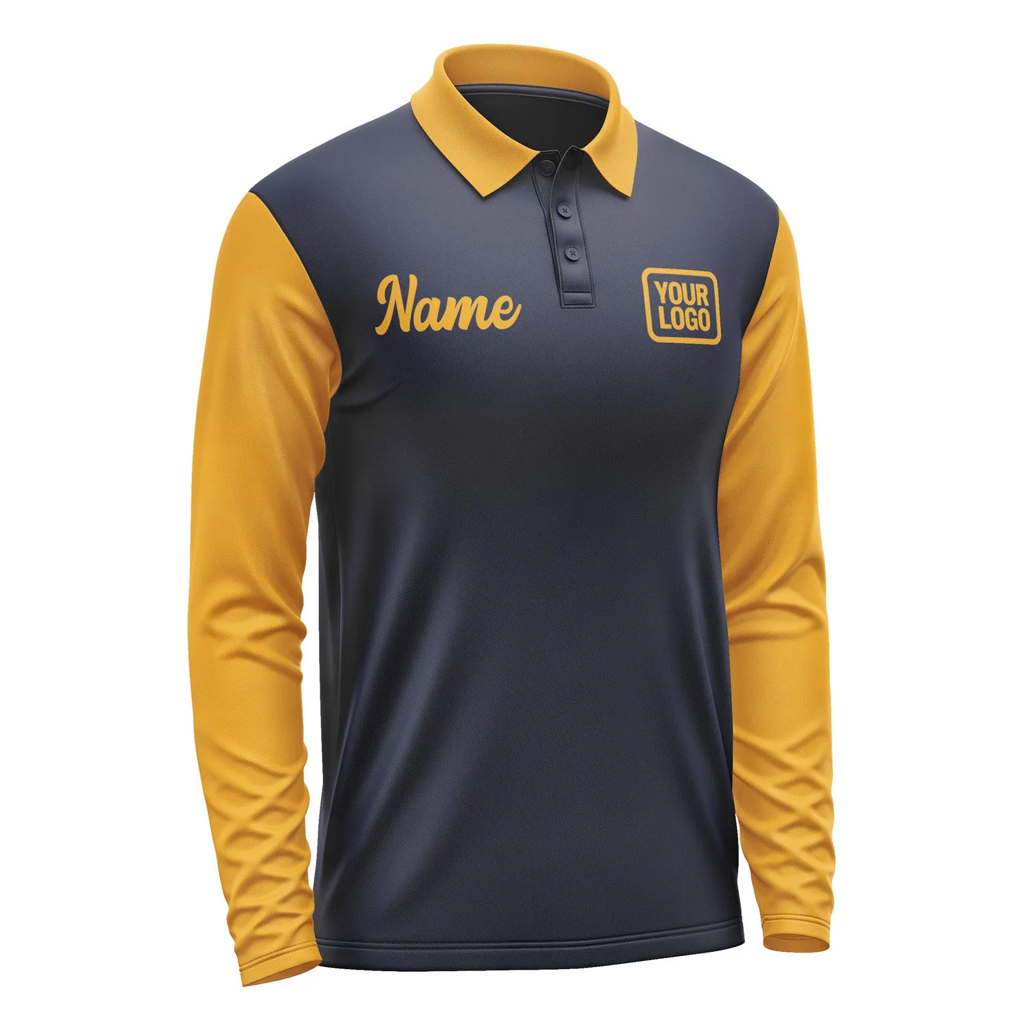 Custom Navy Yellow Long Sleeve Polo Shirt sold by Tailorly product image thumbnail 4