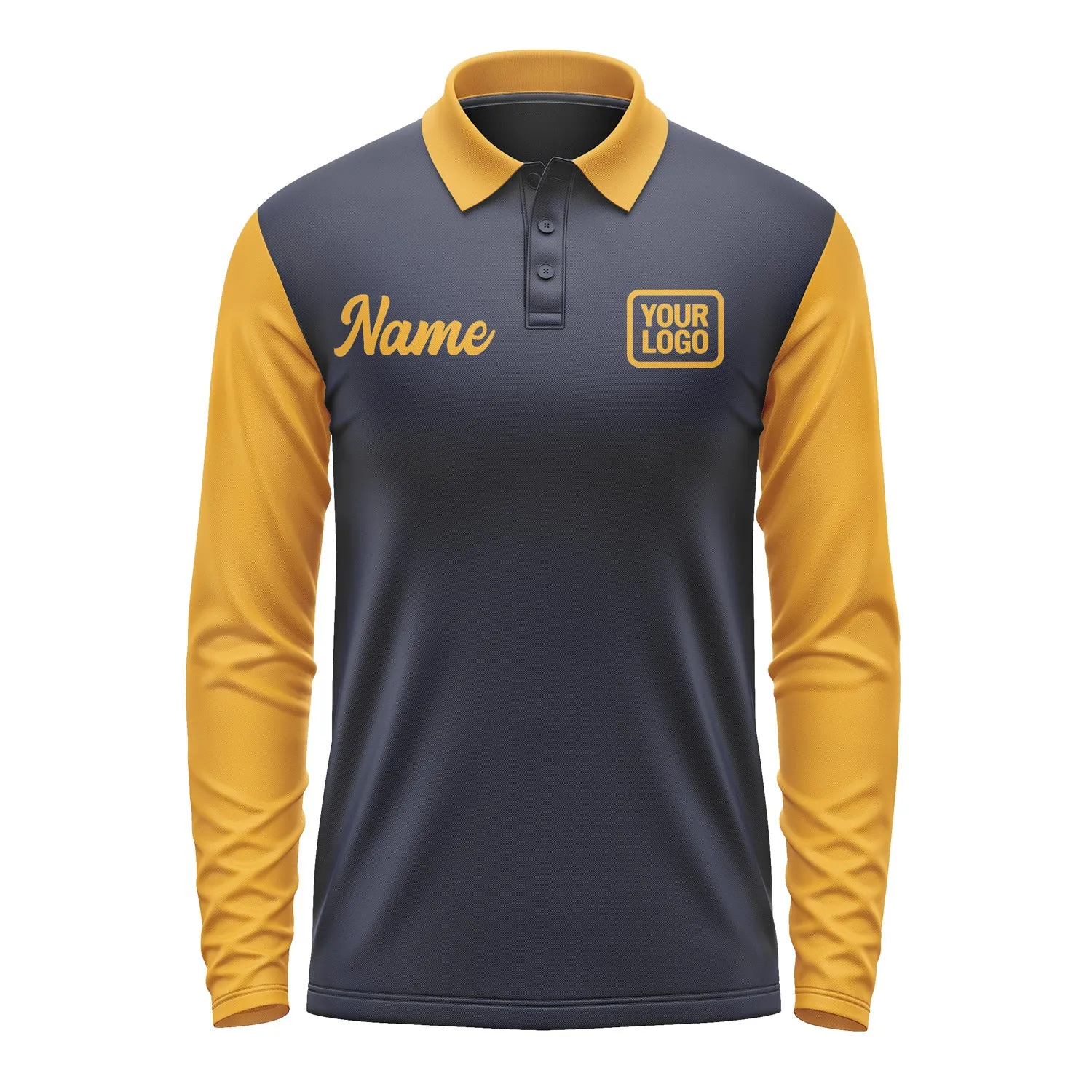 Custom Navy Yellow Long Sleeve Polo Shirt sold by Tailorly product image thumbnail 2