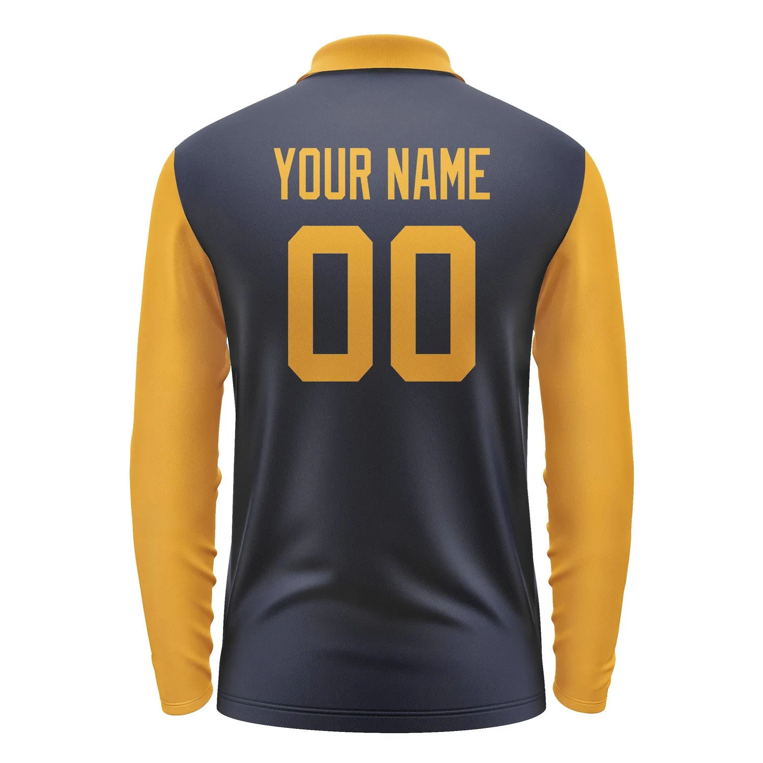 Custom Navy Yellow Long Sleeve Polo Shirt sold by Tailorly product image thumbnail 3