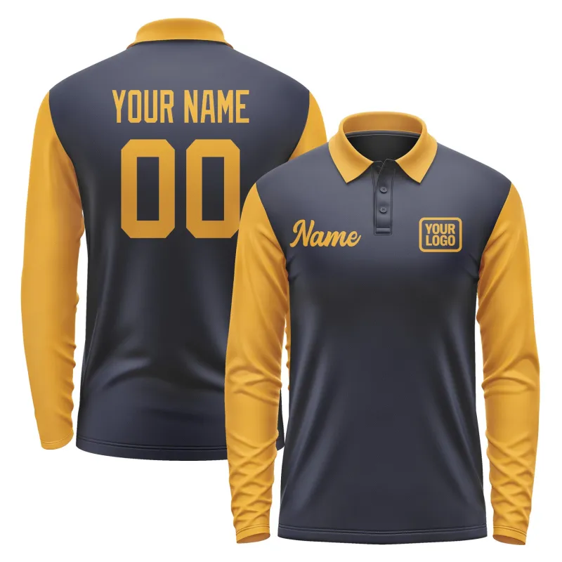Custom Navy Yellow Long Sleeve Polo Shirt sold by Tailorly