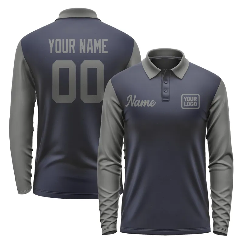 Custom Navy Dark Grey Long Sleeve Polo Shirt sold by Tailorly