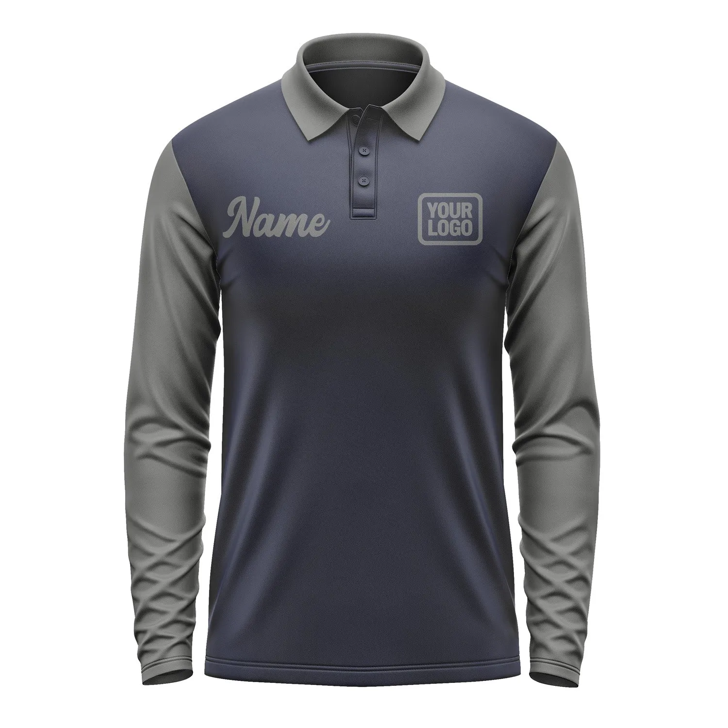 Custom Navy Dark Grey Long Sleeve Polo Shirt sold by Tailorly product image thumbnail 2