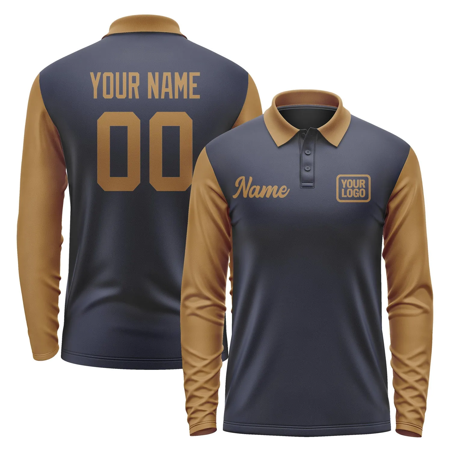 Custom Navy Khaki Long Sleeve Polo Shirt sold by Tailorly