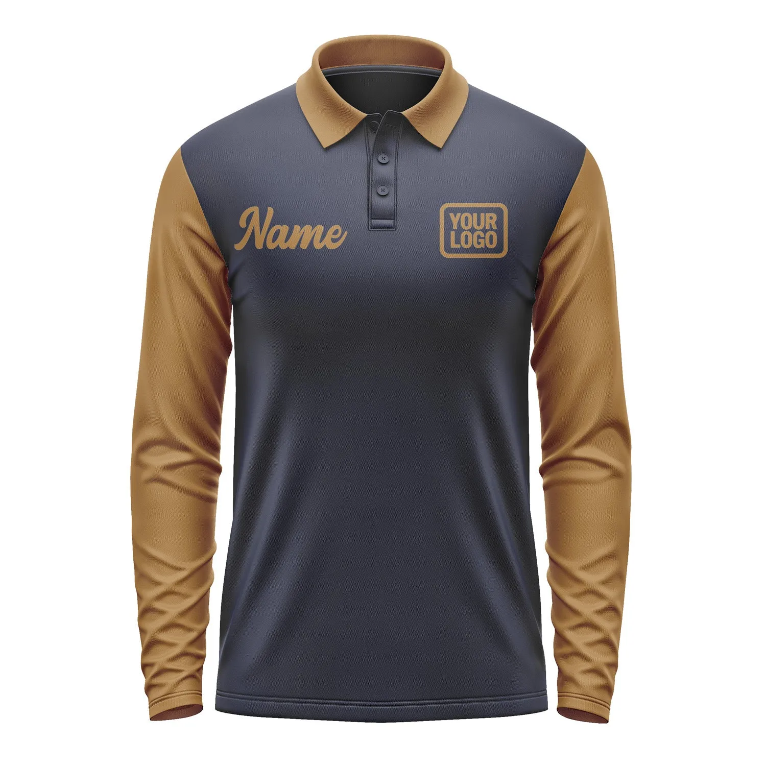 Custom Navy Khaki Long Sleeve Polo Shirt sold by Tailorly product image thumbnail 2