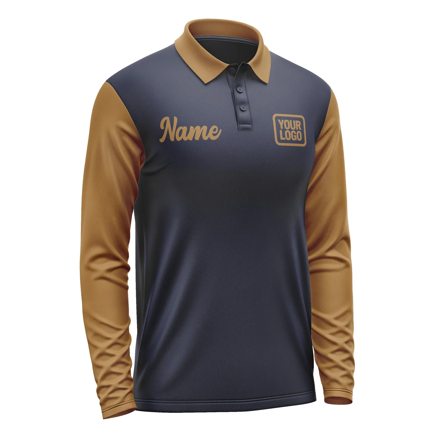 Custom Navy Khaki Long Sleeve Polo Shirt sold by Tailorly product image thumbnail 4