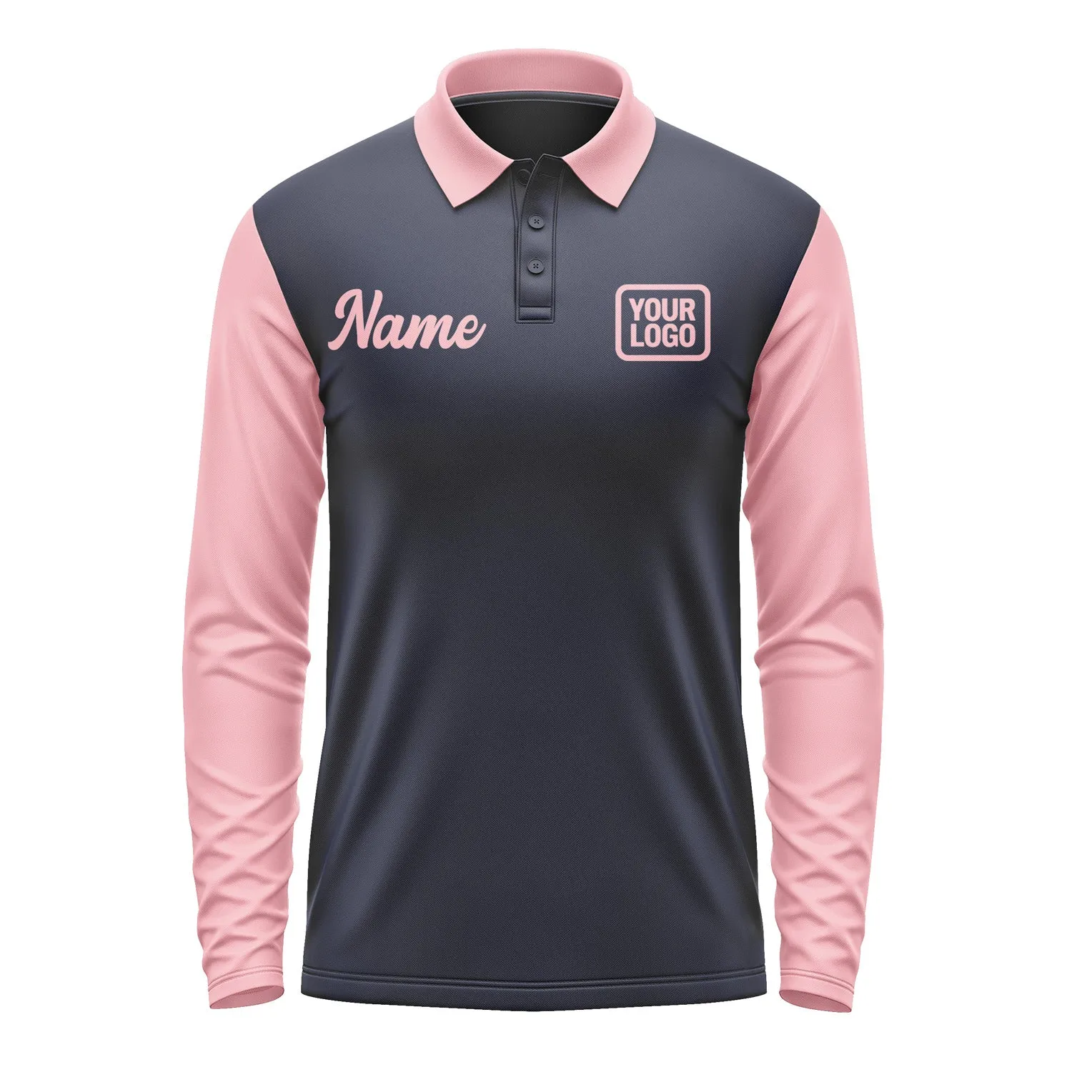 Custom Navy Light Pink Long Sleeve Polo Shirt sold by Tailorly product image thumbnail 2