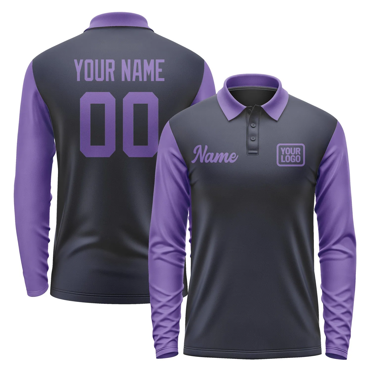 Custom Navy Light Purple Long Sleeve Polo Shirt sold by Tailorly