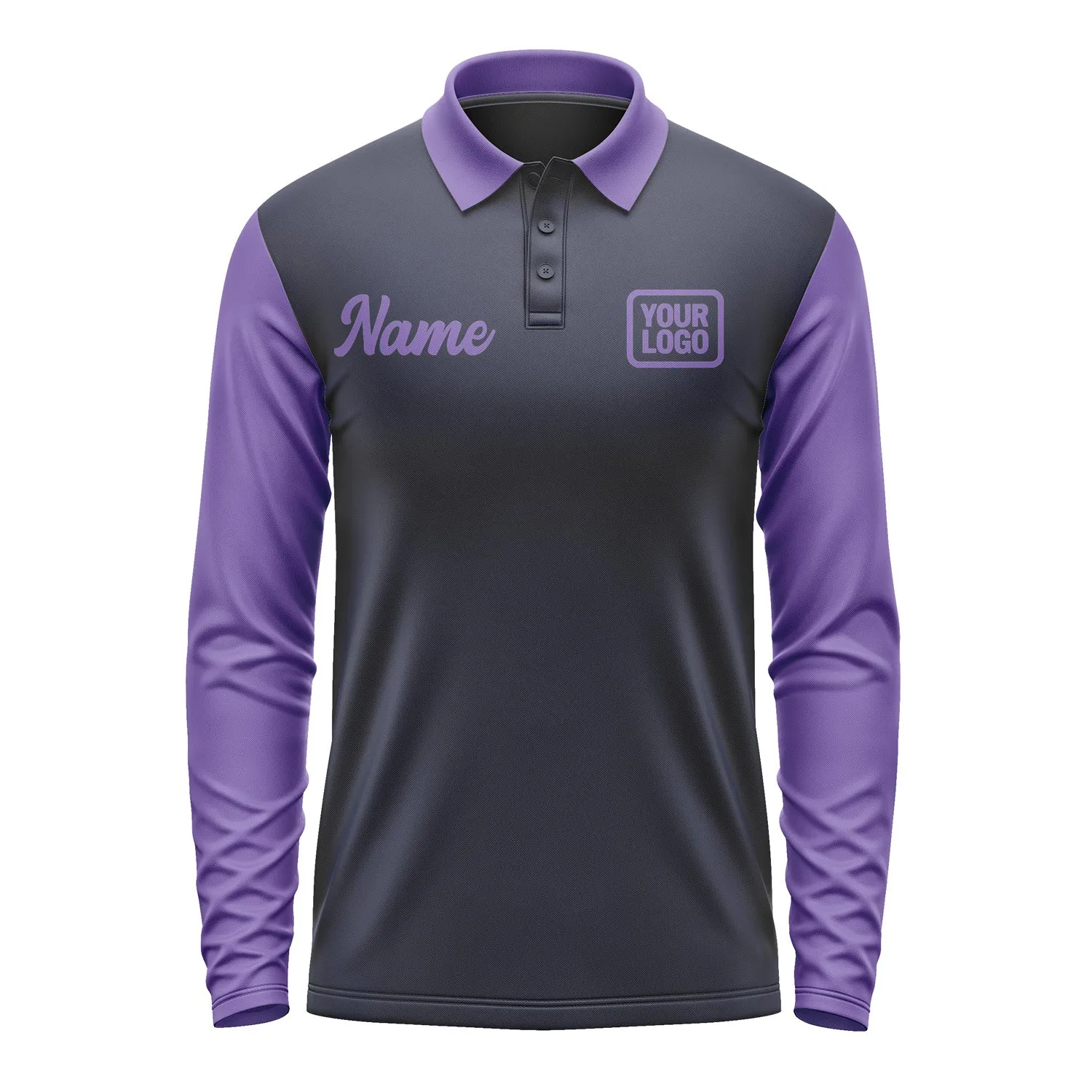 Custom Navy Light Purple Long Sleeve Polo Shirt sold by Tailorly product image thumbnail 2
