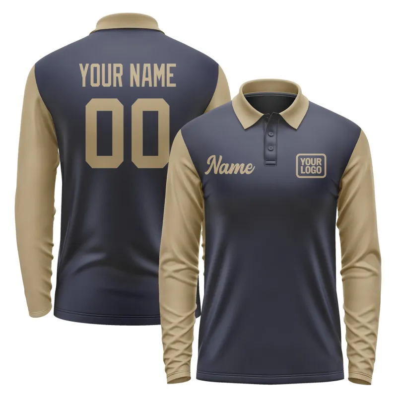 Custom Navy Light Khaki Long Sleeve Polo Shirt sold by Tailorly