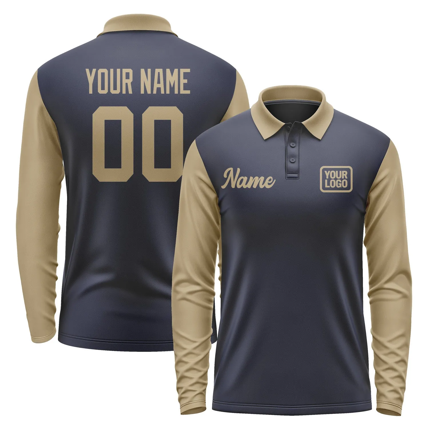 Custom Navy Light Khaki Long Sleeve Polo Shirt sold by Tailorly