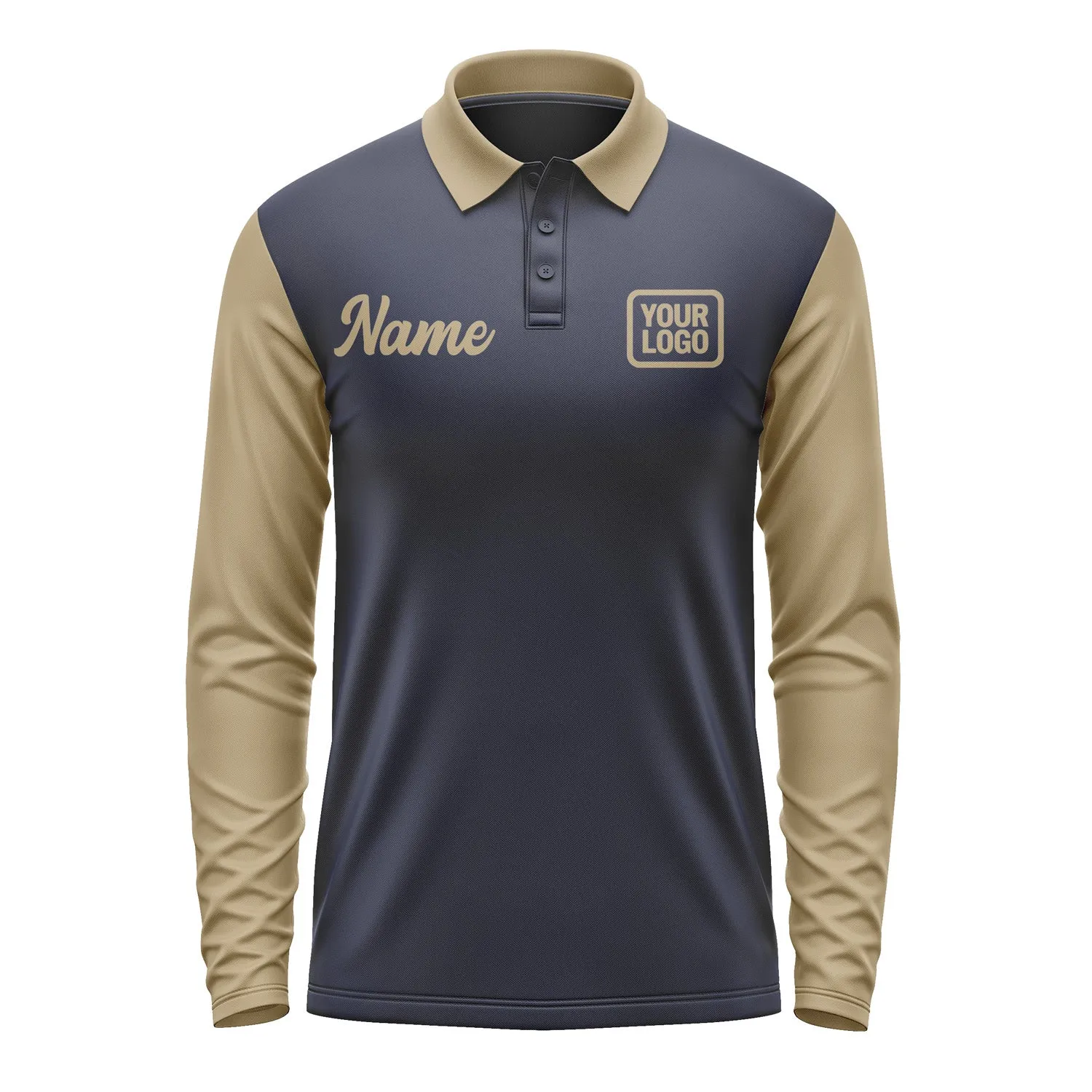 Custom Navy Light Khaki Long Sleeve Polo Shirt sold by Tailorly product image thumbnail 2