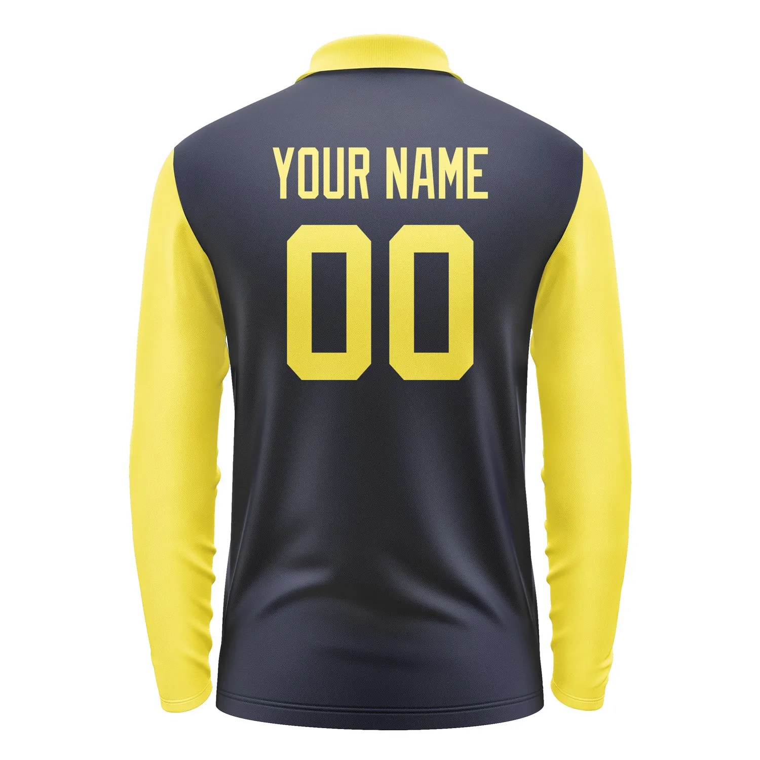 Custom Navy Light Yellow Long Sleeve Polo Shirt sold by Tailorly product image thumbnail 3
