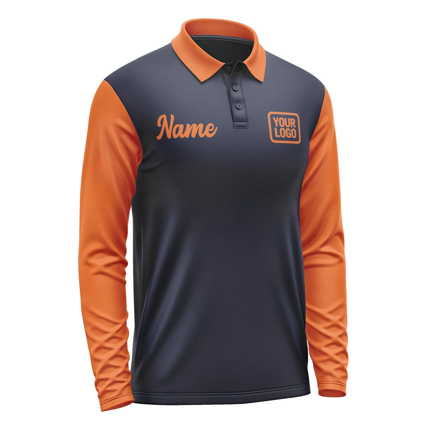 Custom Navy Orange Long Sleeve Polo Shirt sold by Tailorly product image thumbnail 4
