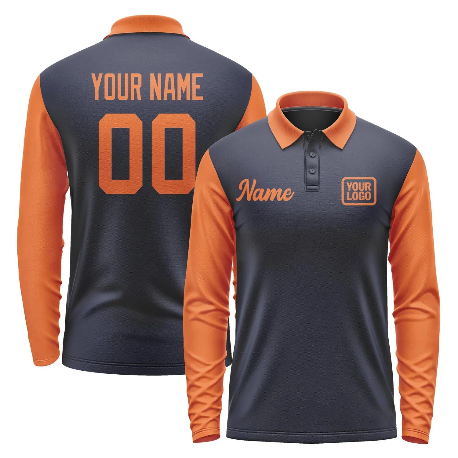 Custom Navy Orange Long Sleeve Polo Shirt sold by Tailorly