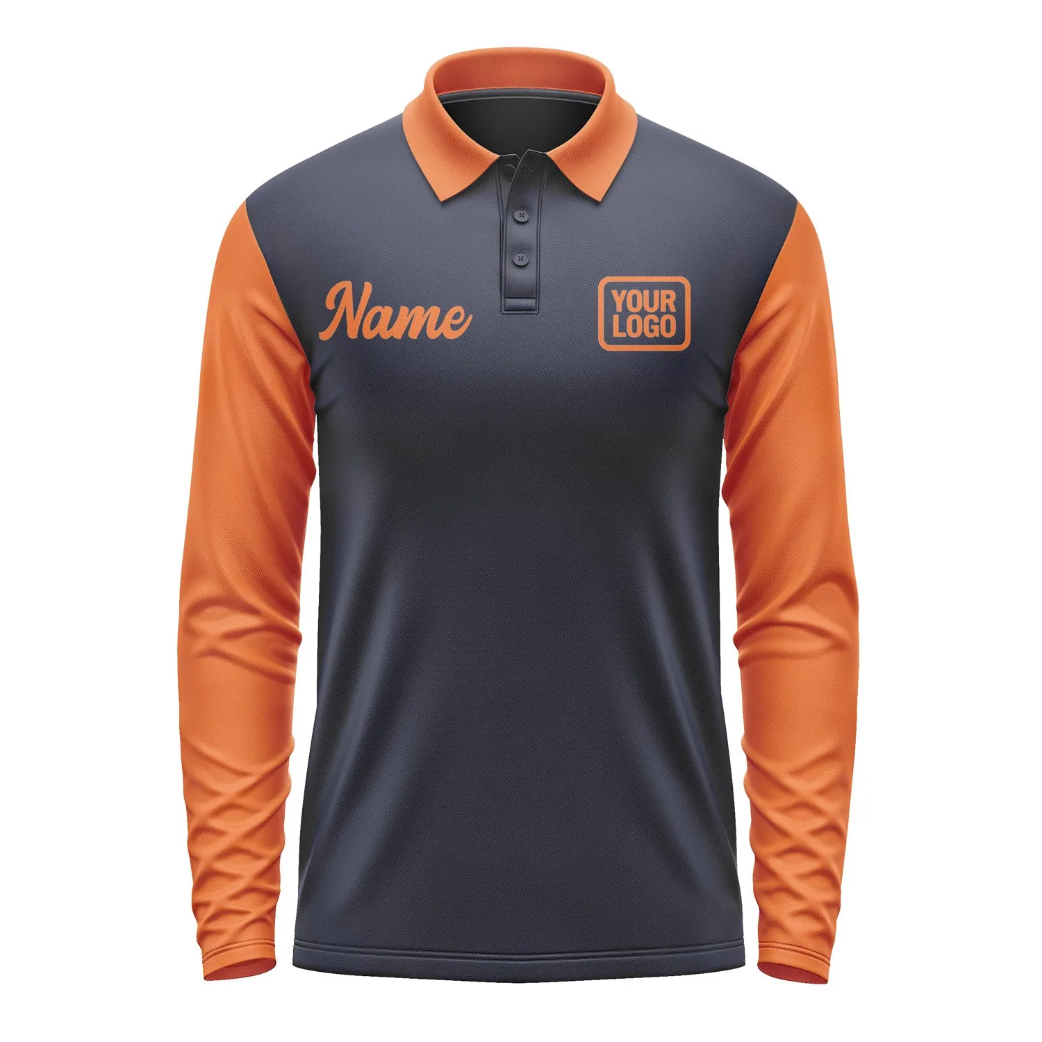 Custom Navy Orange Long Sleeve Polo Shirt sold by Tailorly product image thumbnail 2