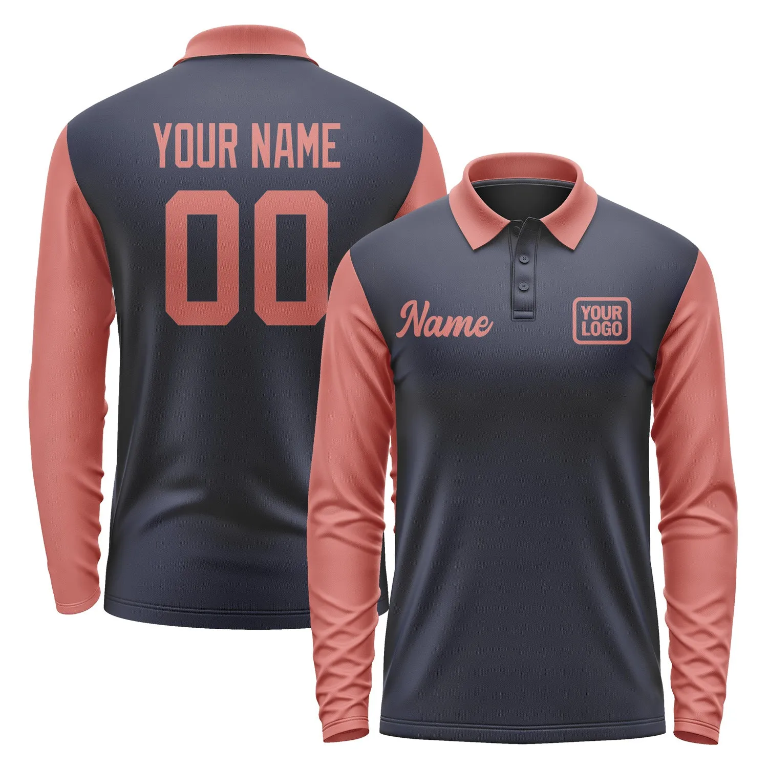 Custom Navy Copper Rose Long Sleeve Polo Shirt sold by Tailorly