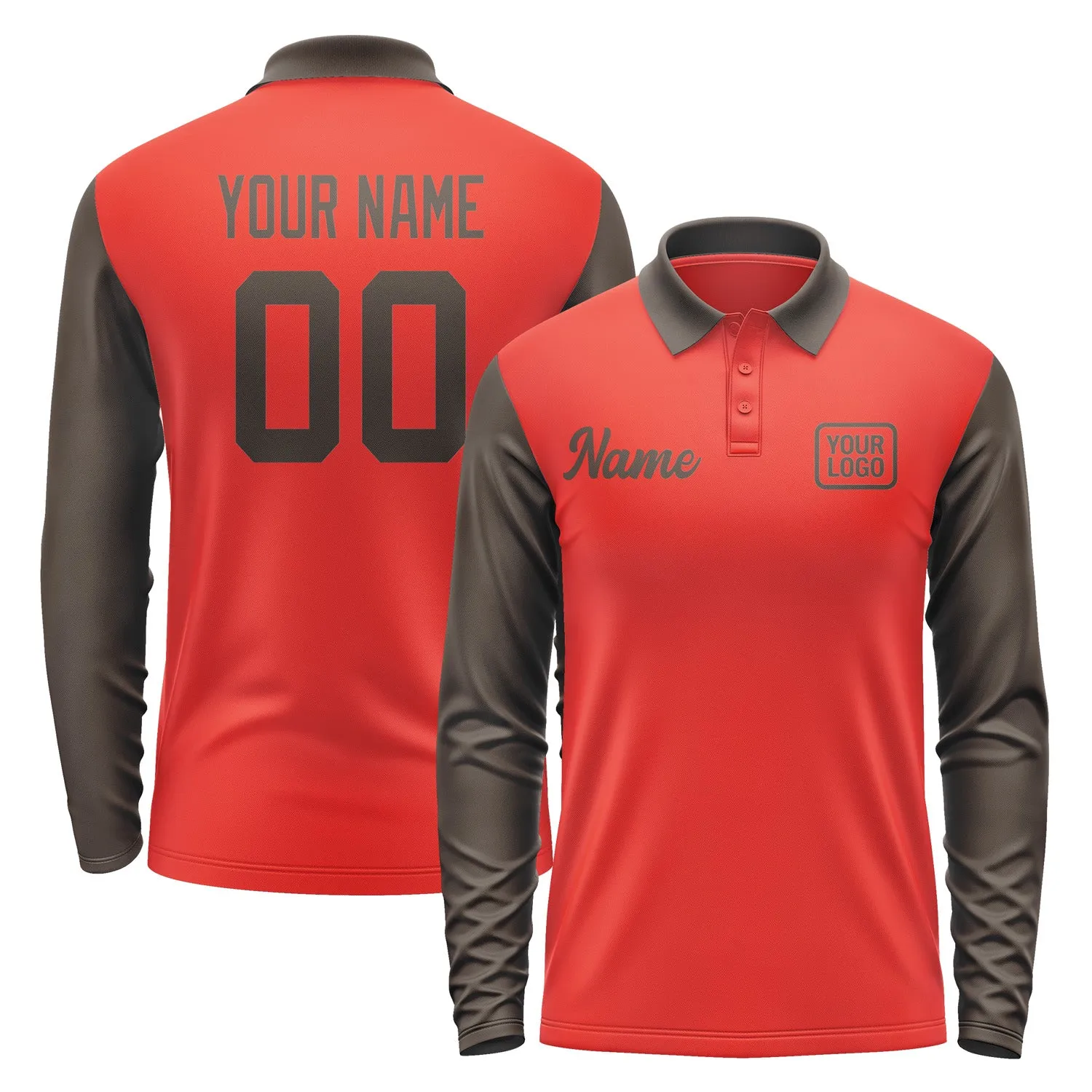 Custom Orange Red Brown Long Sleeve Polo Shirt sold by Tailorly