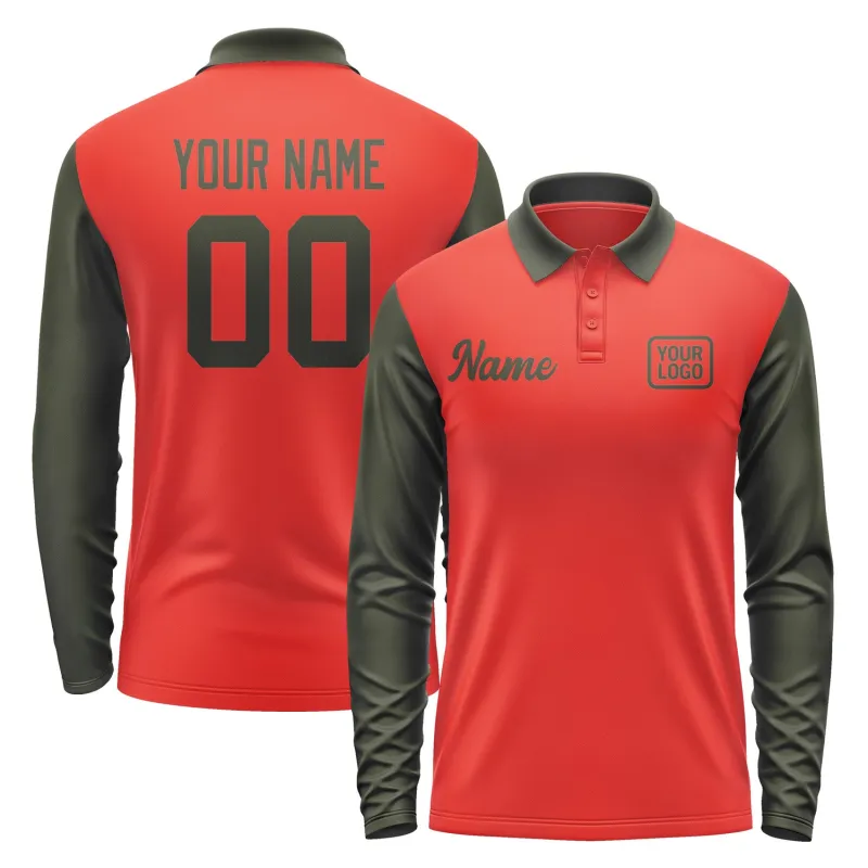 Custom Orange Red Olive Long Sleeve Polo Shirt sold by Tailorly