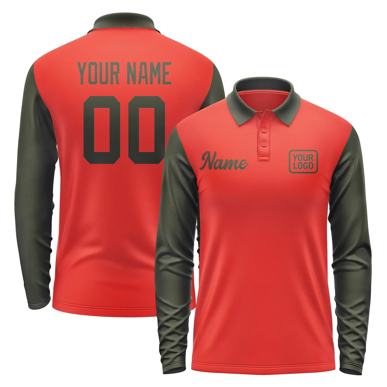 Custom Orange Red Olive Long Sleeve Polo Shirt sold by Tailorly