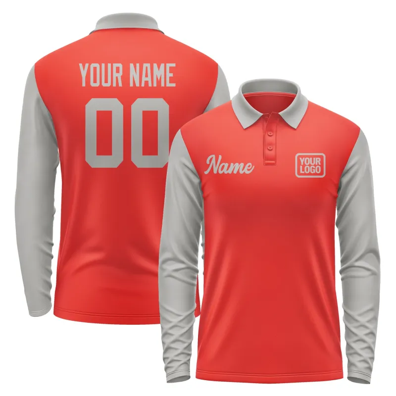 Custom Orange Red Gray Long Sleeve Polo Shirt sold by Tailorly