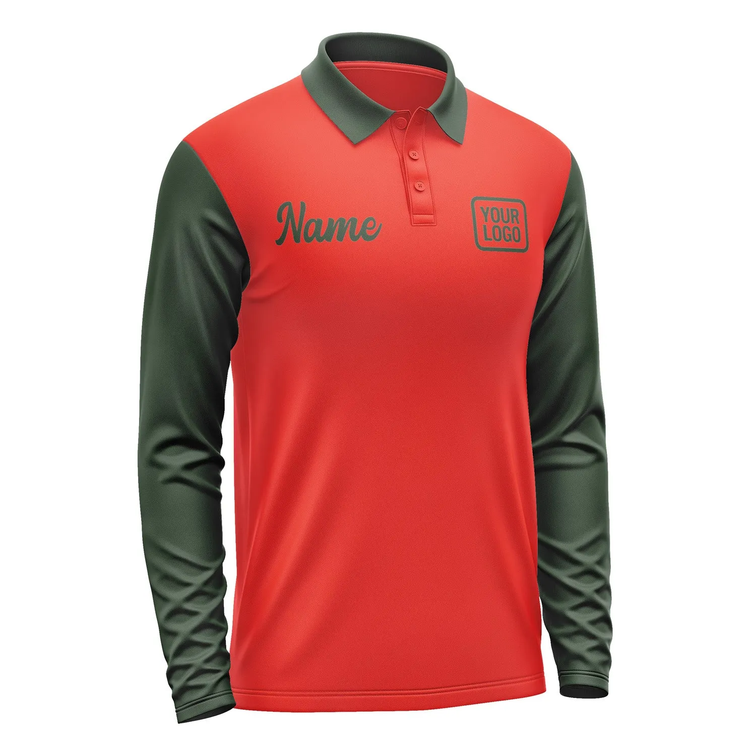Custom Orange Red Dark Green Long Sleeve Polo Shirt sold by Tailorly product image thumbnail 4