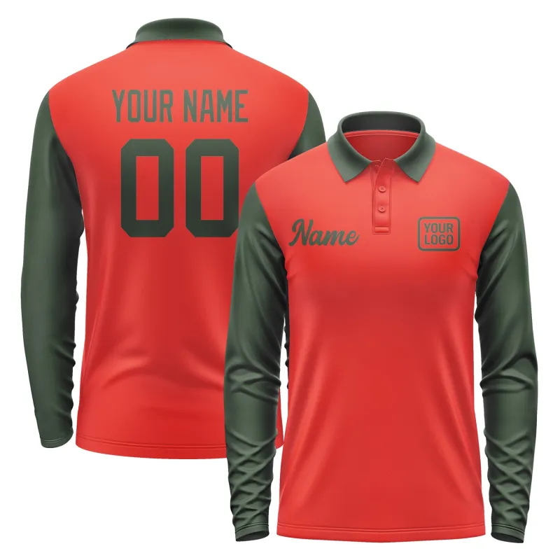 Custom Orange Red Dark Green Long Sleeve Polo Shirt sold by Tailorly