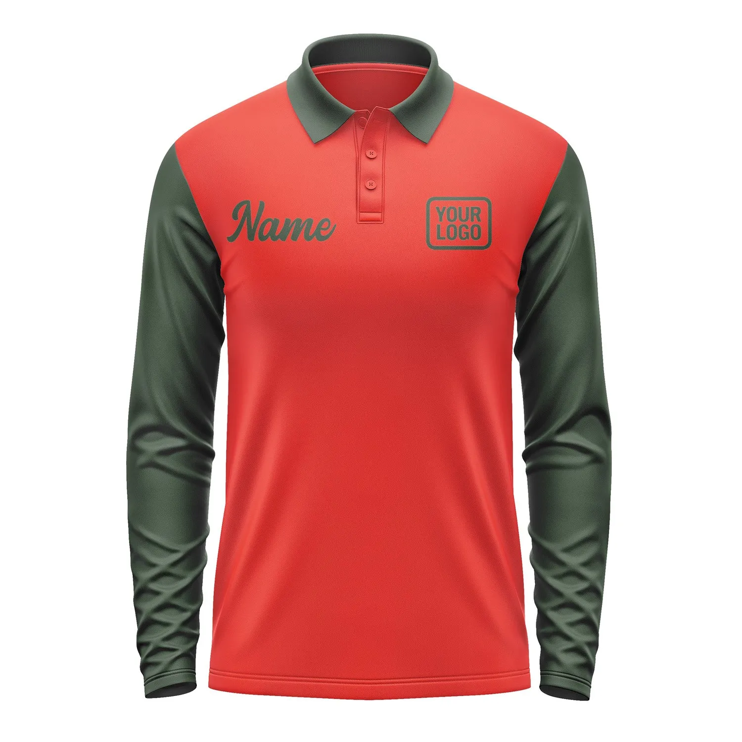 Custom Orange Red Dark Green Long Sleeve Polo Shirt sold by Tailorly product image thumbnail 2