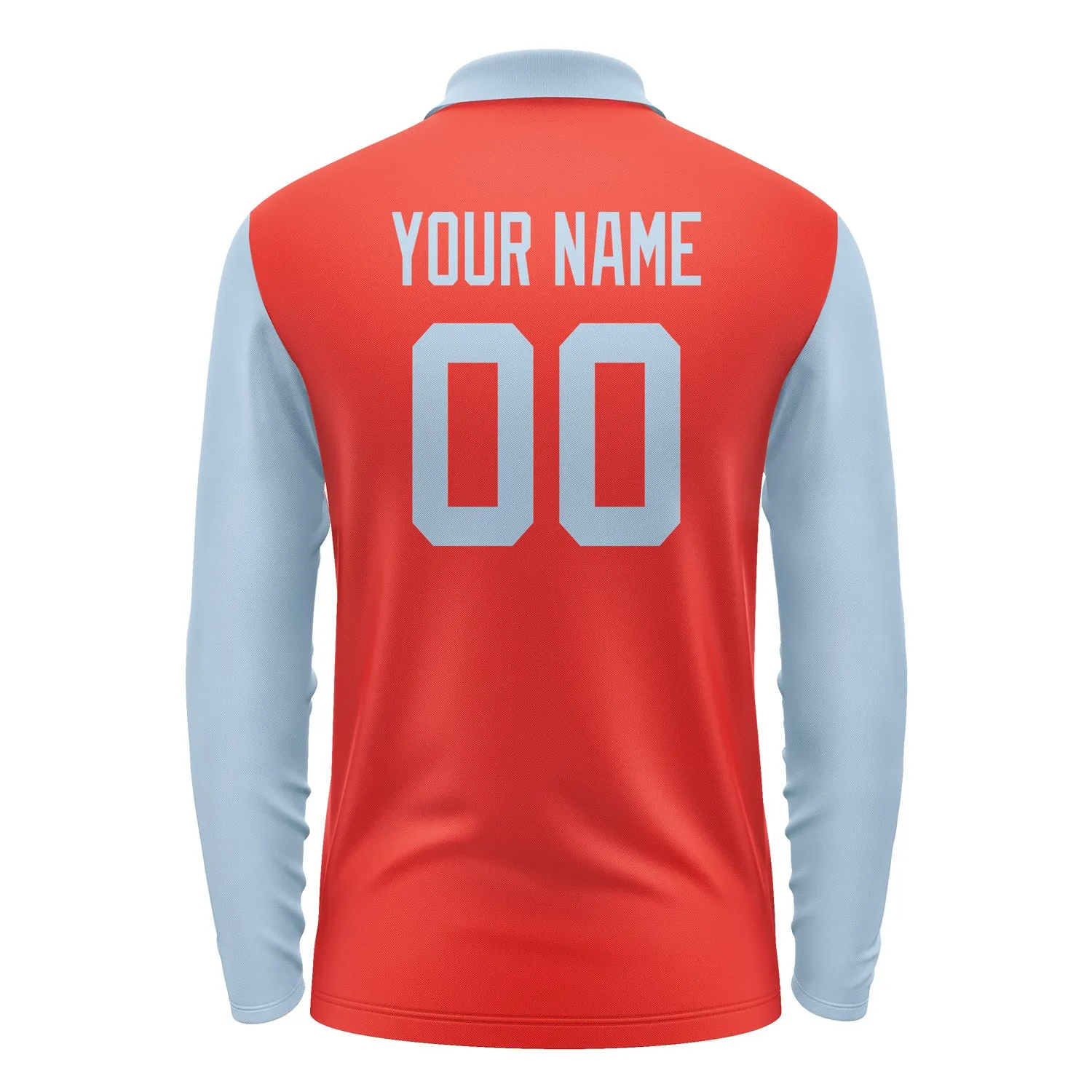 Custom Orange Red Light Blue Long Sleeve Polo Shirt sold by Tailorly product image thumbnail 3