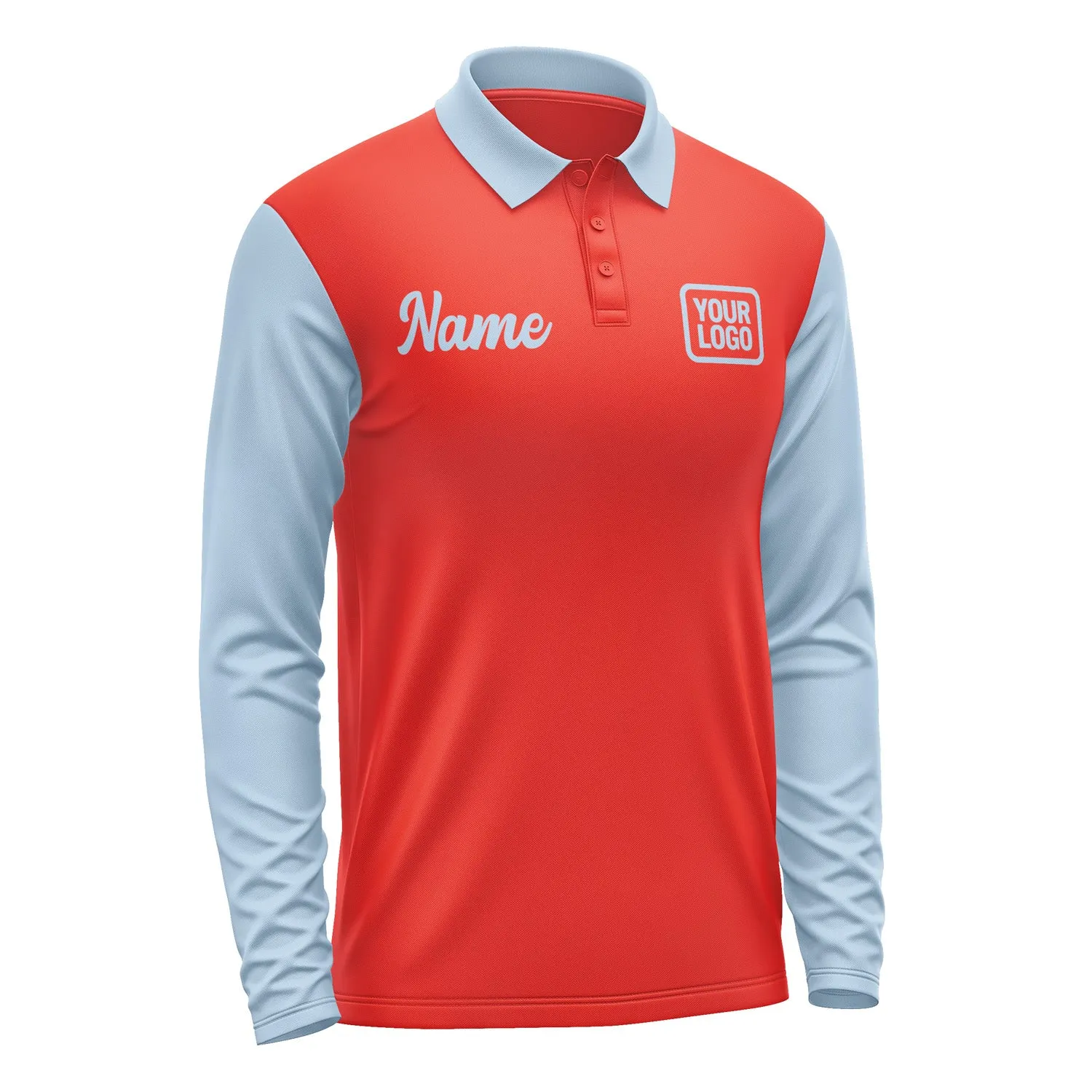 Custom Orange Red Light Blue Long Sleeve Polo Shirt sold by Tailorly product image thumbnail 4