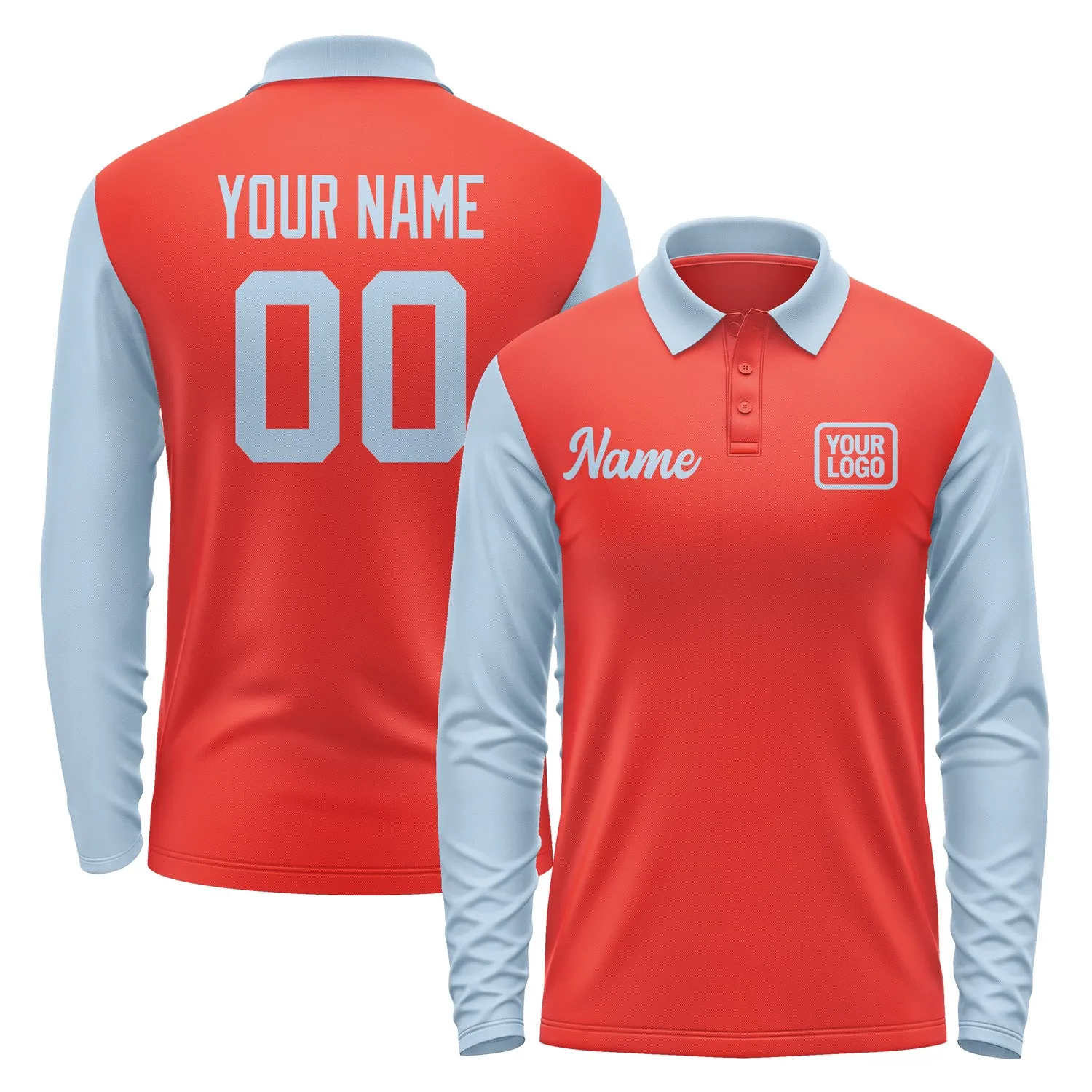 Custom Orange Red Light Blue Long Sleeve Polo Shirt sold by Tailorly