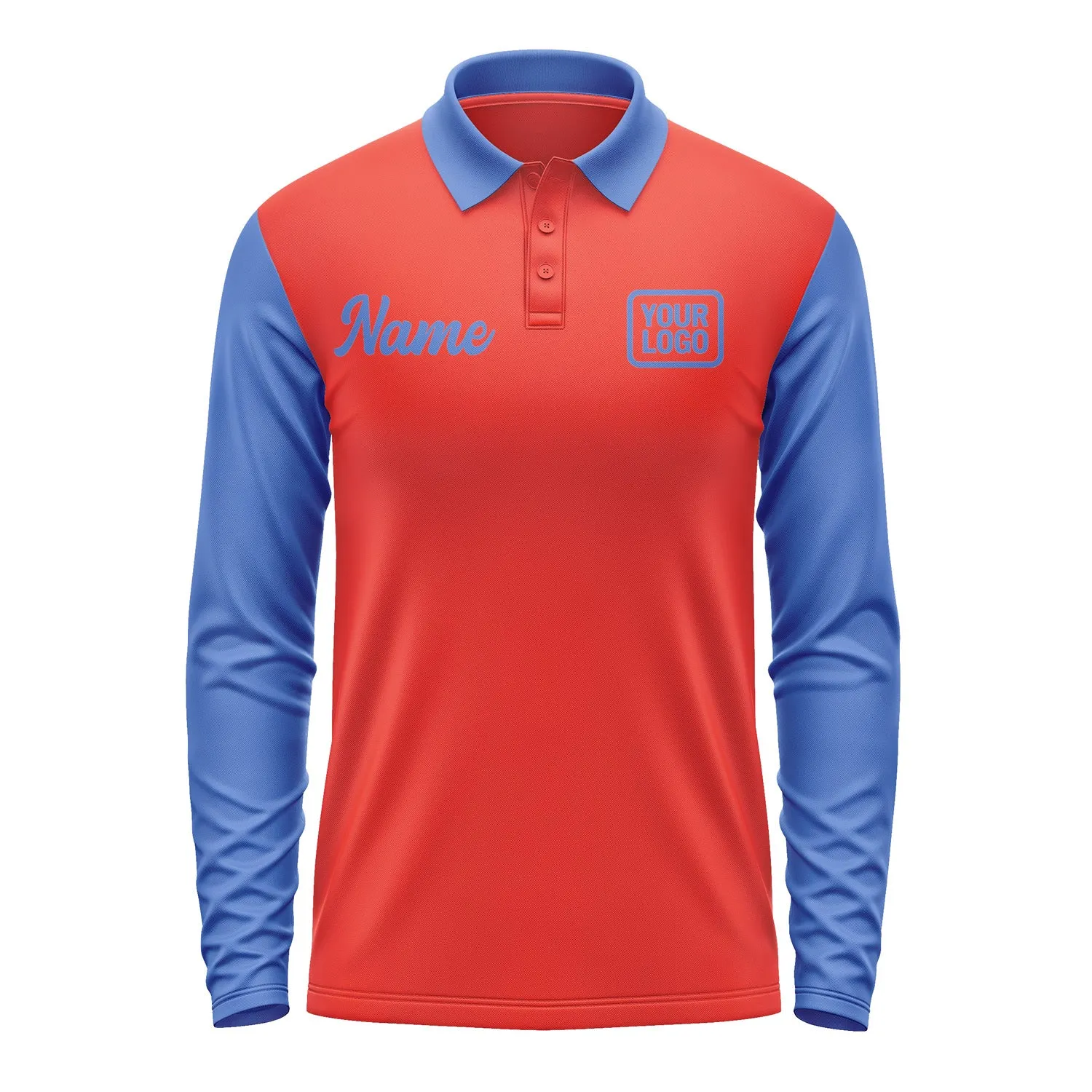 Custom Orange Red Sky Blue Long Sleeve Polo Shirt sold by Tailorly product image thumbnail 2
