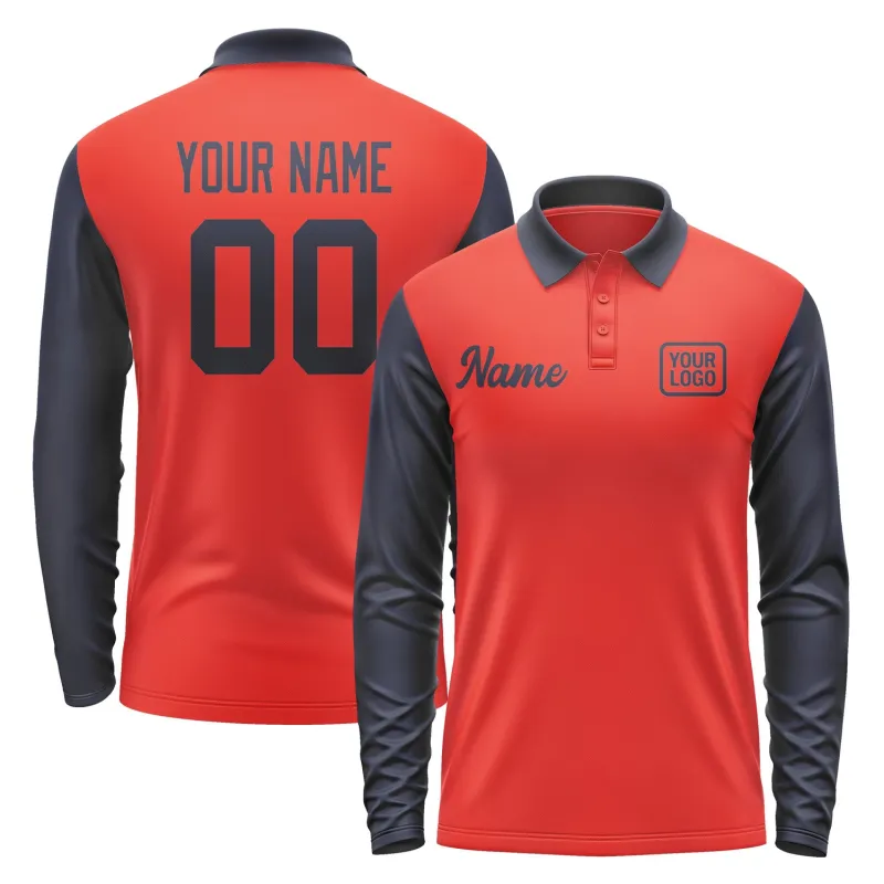 Custom Orange Red Navy Long Sleeve Polo Shirt sold by Tailorly