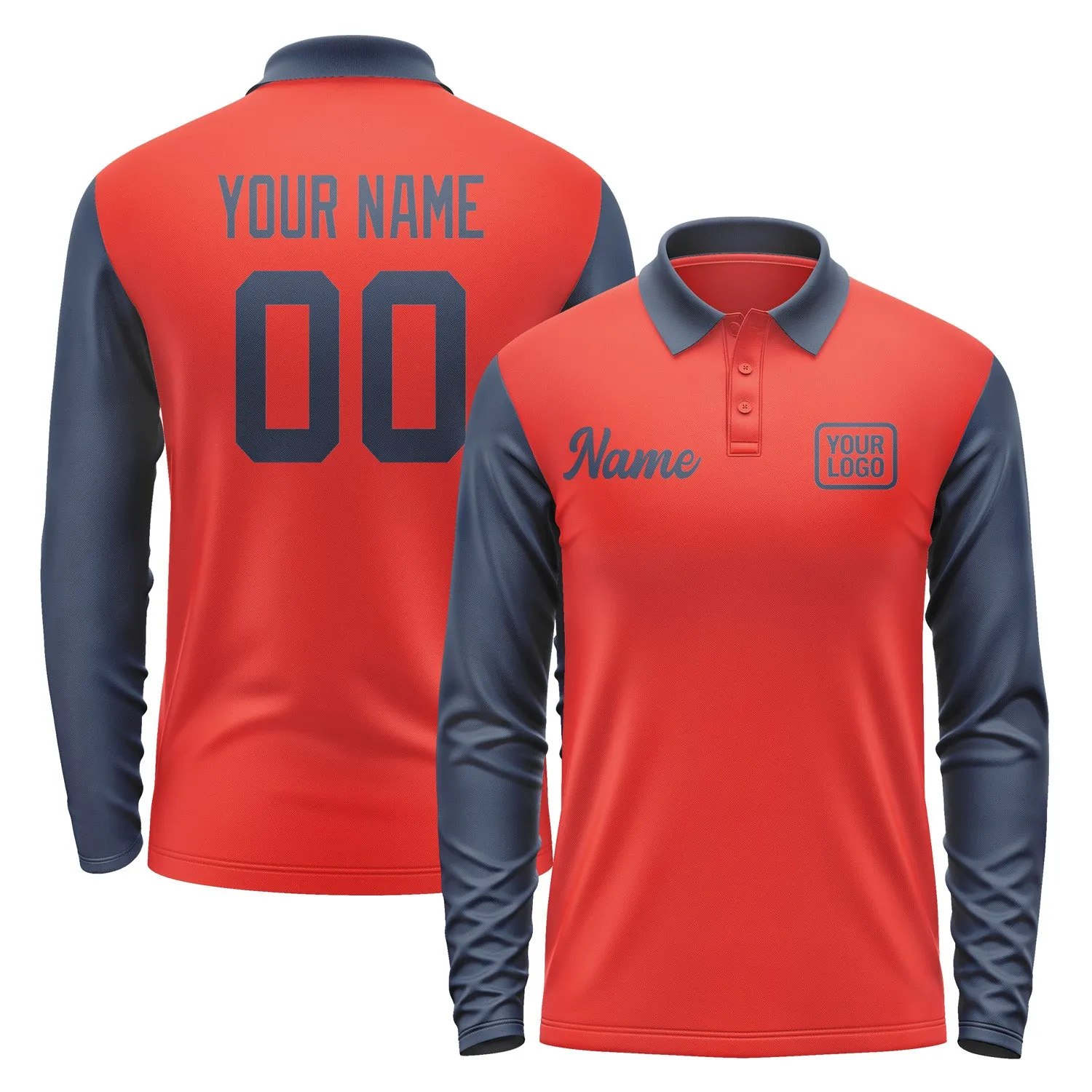 Custom Orange Red Blue Long Sleeve Polo Shirt sold by Tailorly