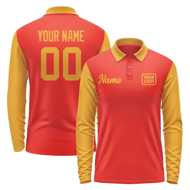 Custom Orange Red Yellow Long Sleeve Polo Shirt sold by Tailorly