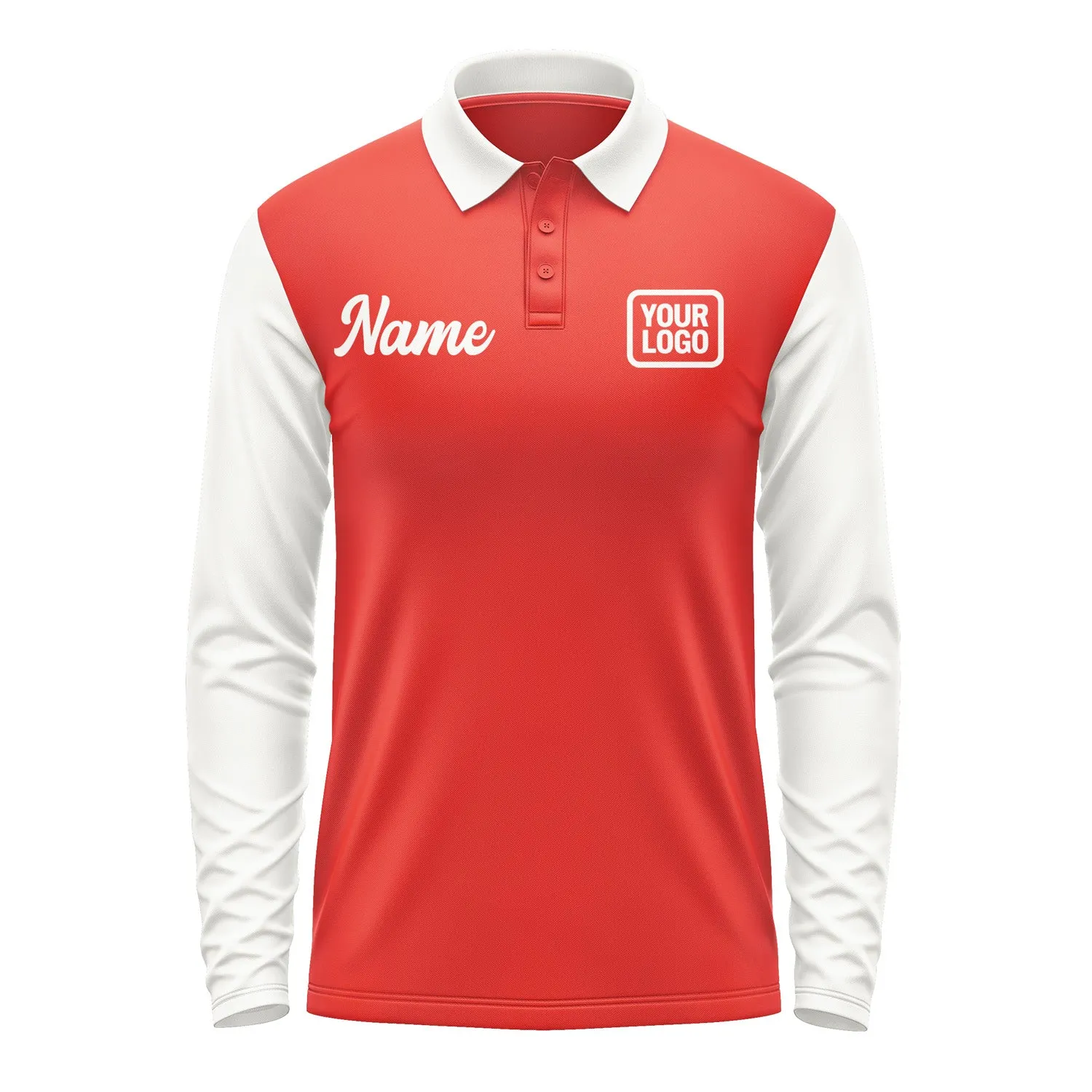 Custom Orange Red White Long Sleeve Polo Shirt sold by Tailorly product image thumbnail 2