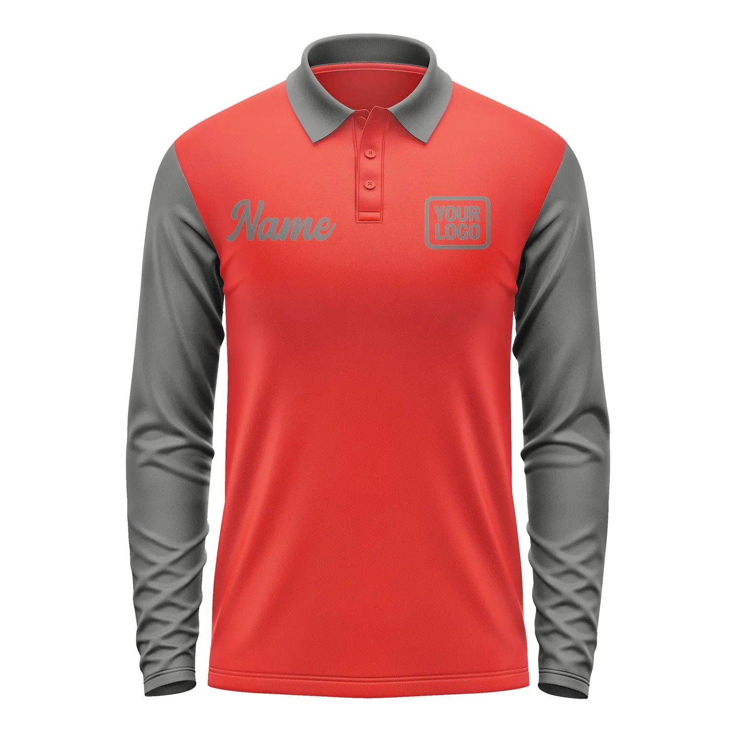 Custom Orange Red Dark Grey Long Sleeve Polo Shirt sold by Tailorly product image thumbnail 2