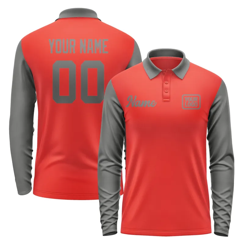 Custom Orange Red Dark Grey Long Sleeve Polo Shirt sold by Tailorly