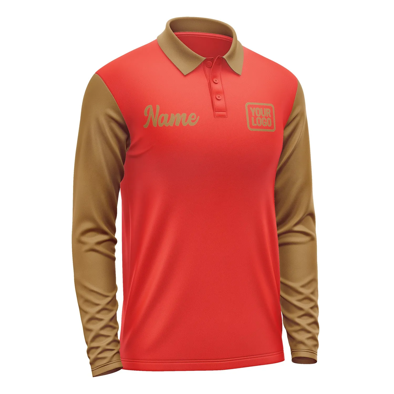 Custom Orange Red Khaki Long Sleeve Polo Shirt sold by Tailorly product image thumbnail 4