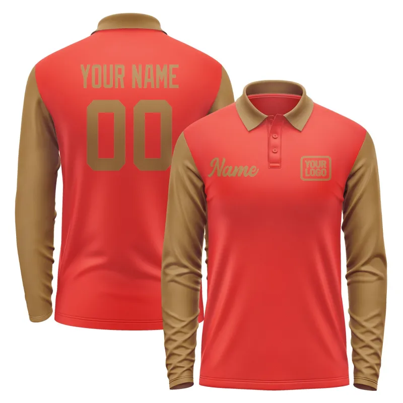 Custom Orange Red Khaki Long Sleeve Polo Shirt made by Tailorly