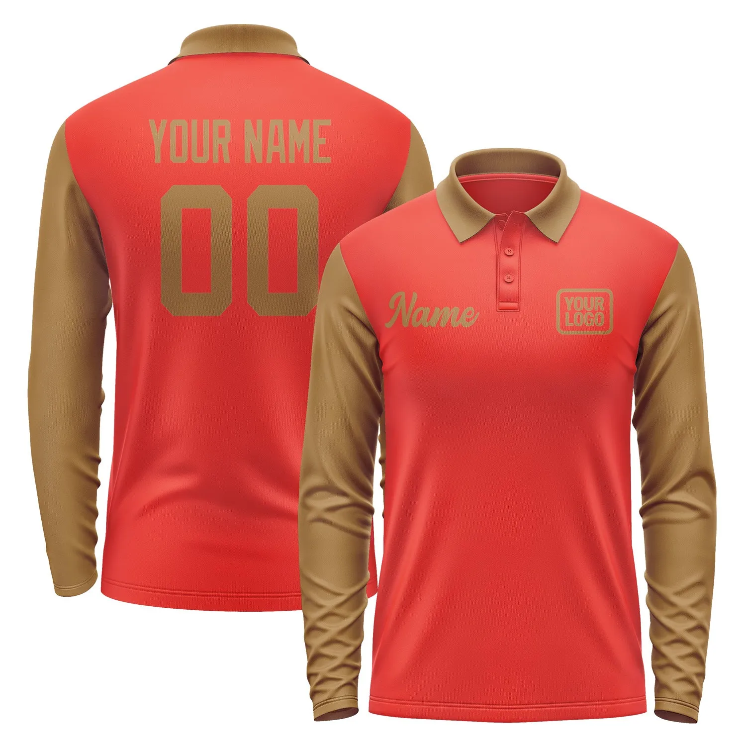Custom Orange Red Khaki Long Sleeve Polo Shirt sold by Tailorly