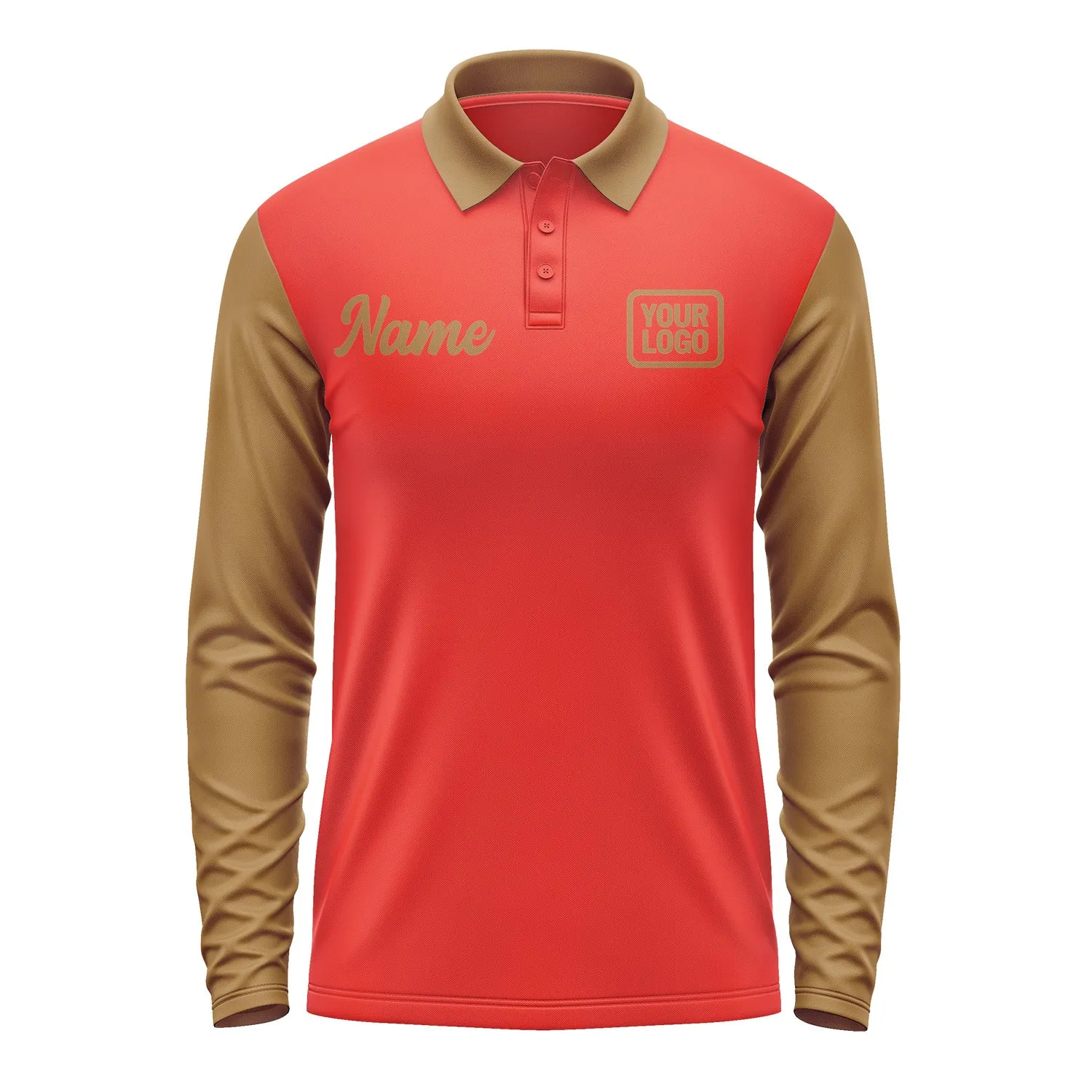 Custom Orange Red Khaki Long Sleeve Polo Shirt sold by Tailorly product image thumbnail 2
