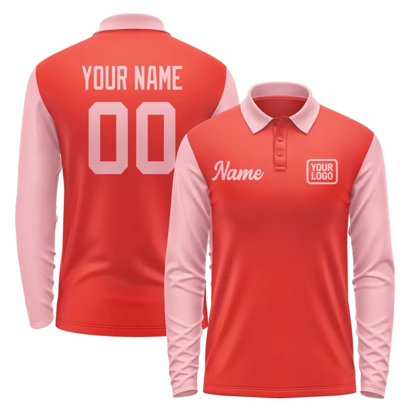 Custom Orange Red Light Pink Long Sleeve Polo Shirt sold by Tailorly